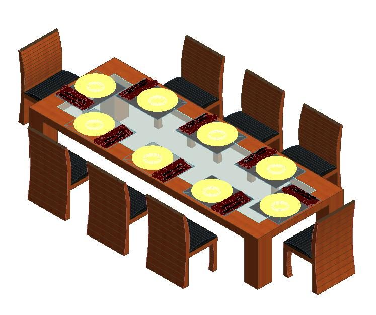 Table en bois et centre en verre avec 8 chaises