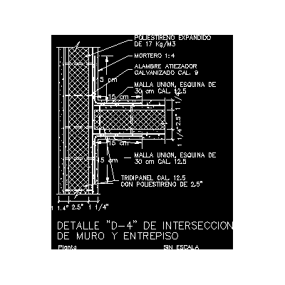 Intersezione soppalco e parete con pannello triditec
