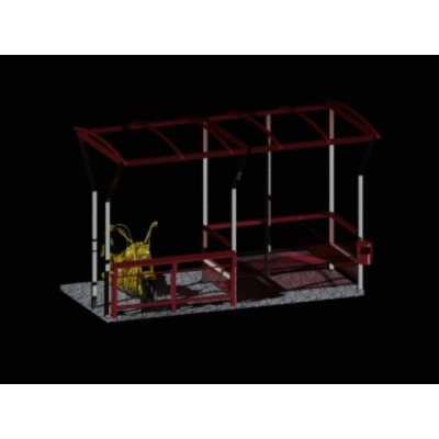 Paradero en 3d en autocad con asiento de espera y para estacionar