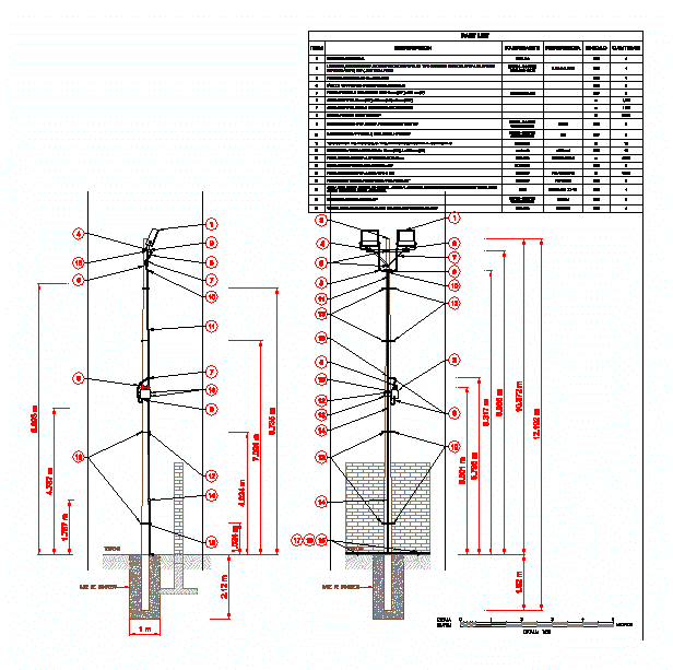 Detalhe do poste de iluminação externa com refletor perimetral esportivo ip65