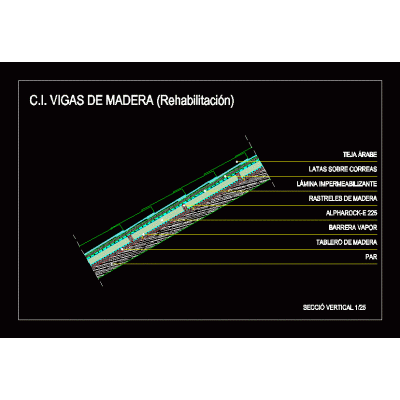 Seccion techo madera - teja