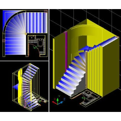 Escalera en forma de l en tres dimensiones