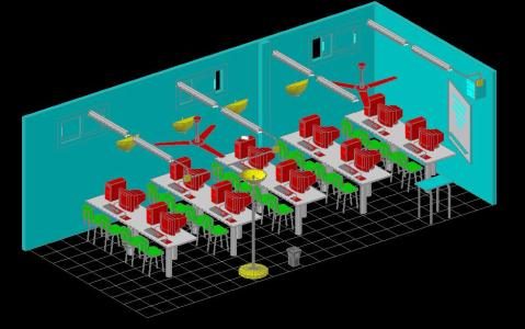 Entwurf eines Klassenzimmers mit Computern in 3D