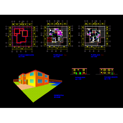 Residential house: plans, sections and elevations