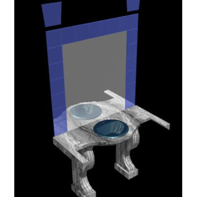 Lavabo 3d mas mesada y espejo con materiales aplicados