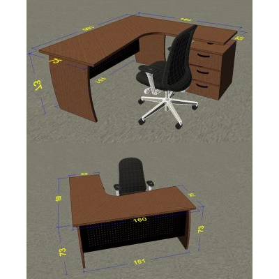 Librería CAD | Bloques CAD Gratis Archivos DWG y Objetos BIM 26 Escritorio de Oficina en L con Silla 3D