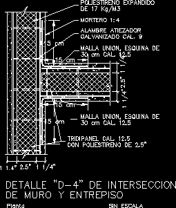 Intersection of mezzanine and wall with Triditec panel in DWG | CAD library