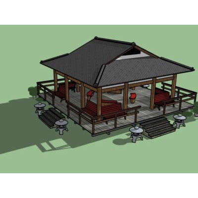 Gazebo de parque con mobiliario