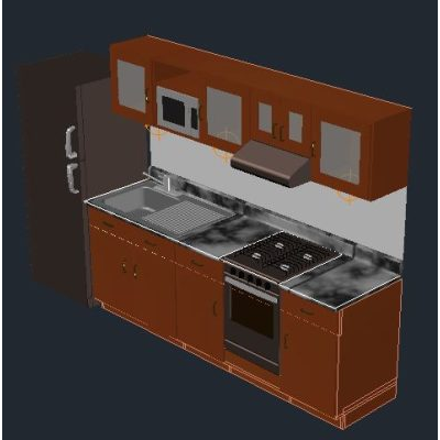 Cocina integral de 2.40 mts con refrigerador 3d