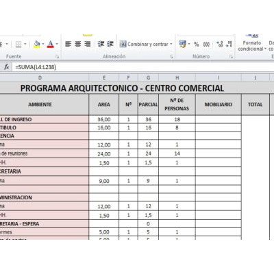 Programa arquitectonico centro comercial xls
