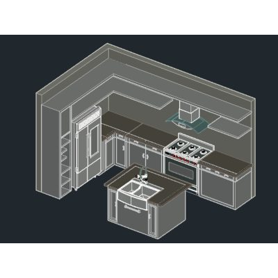 Cocina modelada en 3d en autocad