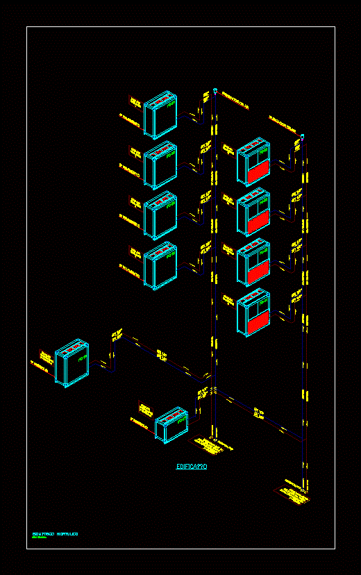 Hydraulic isometric of buildings with coil fan