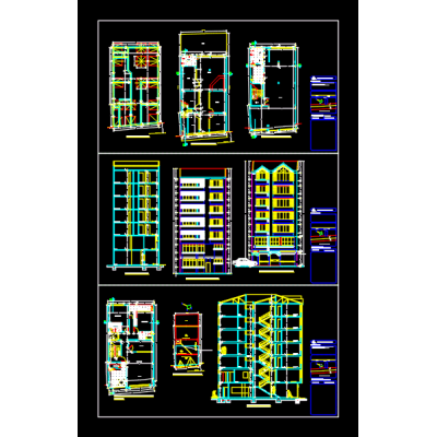 Edificio, seccion en planta y cortes