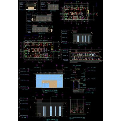 Medical Center with Curtain Wall: Floor Plan and Elevations