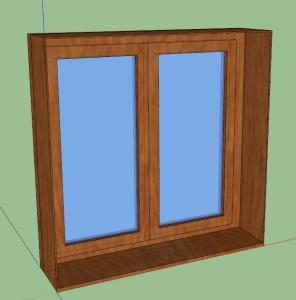 Wooden window - double glass - 3d