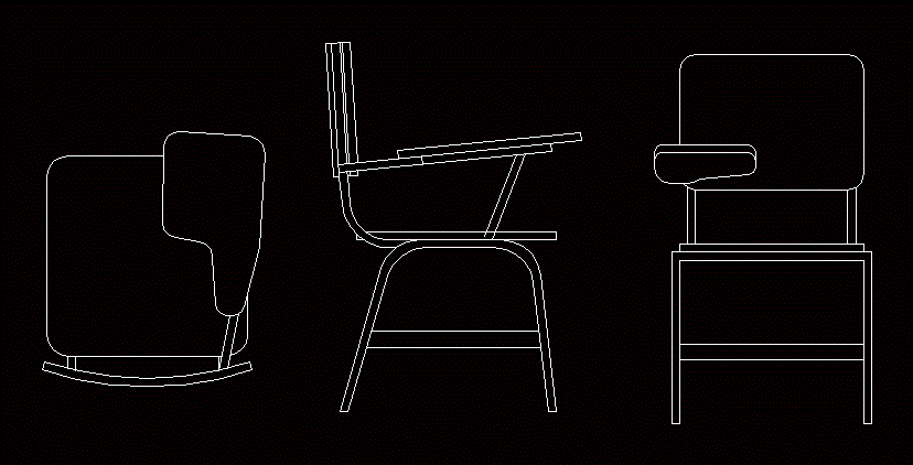 Draufsicht und Ansichten des Sessels