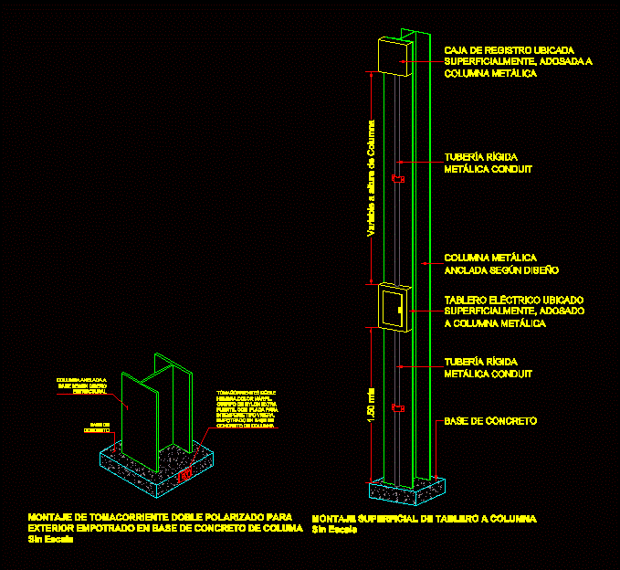 Details in isometric outlets and electrical board in column