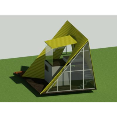 Cabana revit a doble altura con fachada de cristal