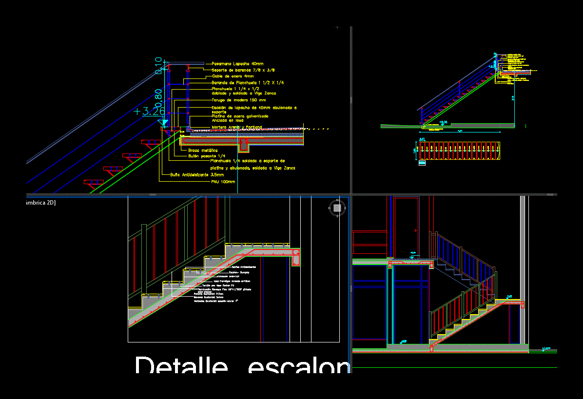 Detalle escalera metalica y hormigon armado