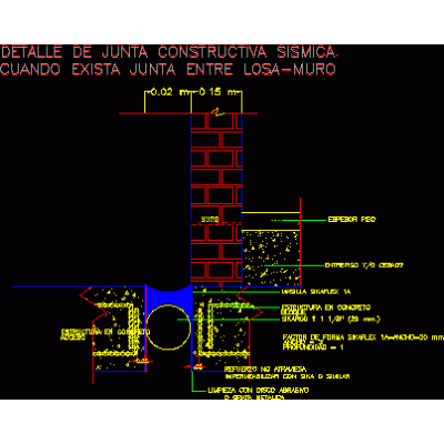 Junta constructiva entre losa - muro