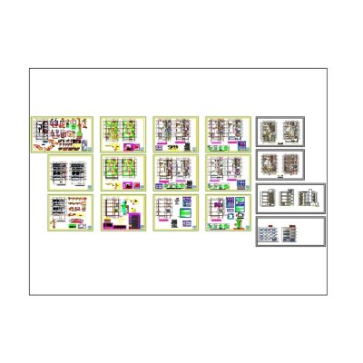 Planos de vivienda multifamiliar de 4 pisos en esquina