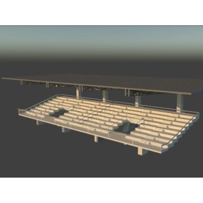 Concrete bleachers with metal trusses