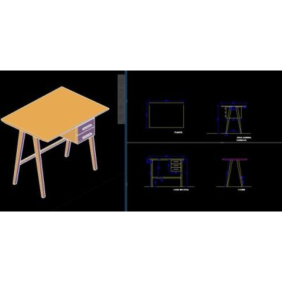 Escritorio de madera 2d 3d
