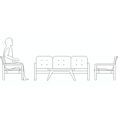 Conjunto De Sala De Estar, Con Sillon, Sillas Y Mesa De Centro En Alzado