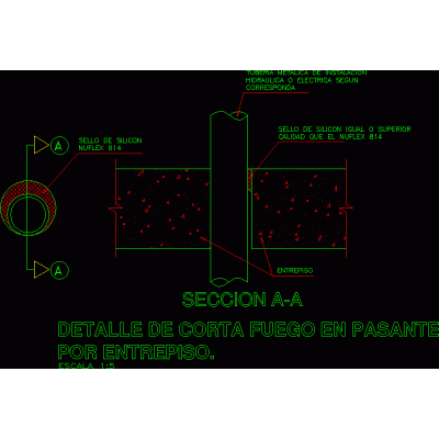 Detalle de pasante cortafuegos por entrepiso