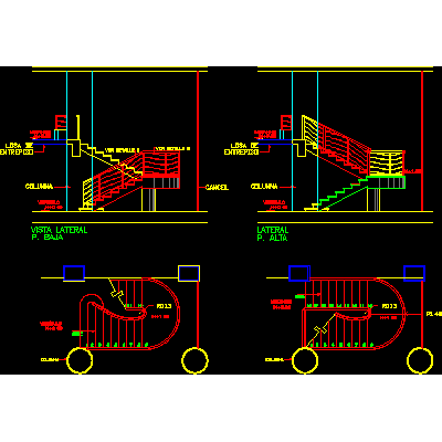Escalera con descanso semicircular