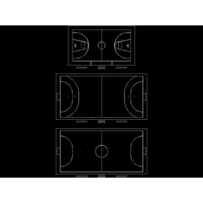 Campos reglamentarios de baloncesto; balonmano y futbol sala.