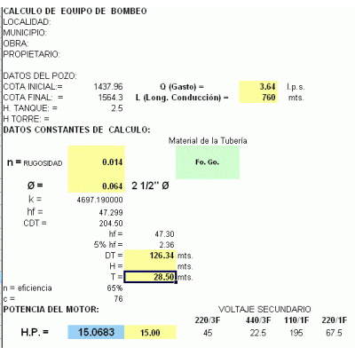 Calcul du matériel de pompage doc
