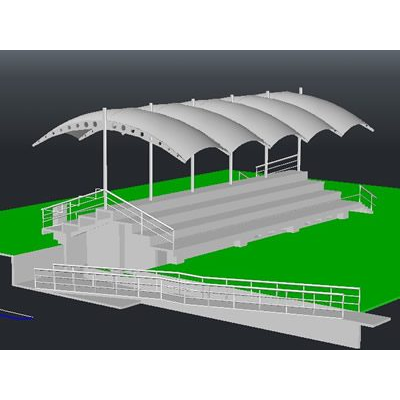 Modelo 3d de graderia con sanitarios.