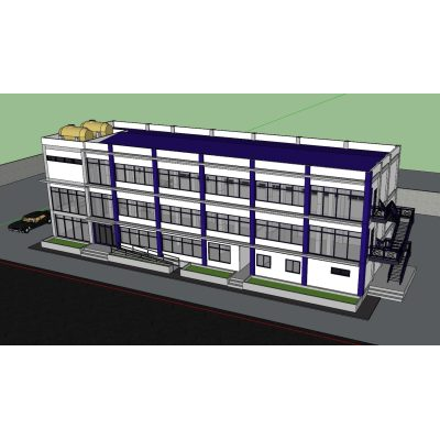 3-Level Office Building with Low-Poly Exterior Staircase