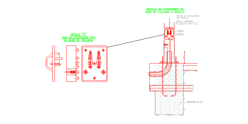 Detalhe da conexão no poste de iluminação pública
