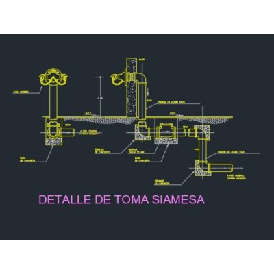 Detalle siamesa; en planta corte y 3d