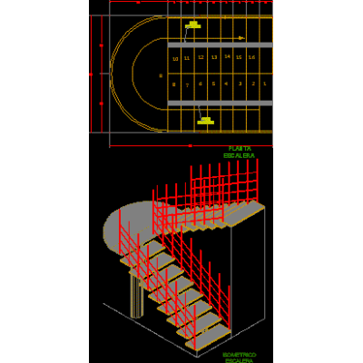 Escalera Curva en Planta e Isometrico