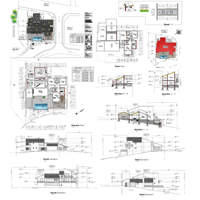 Librería CAD | Bloques CAD Gratis Archivos DWG y Objetos BIM 26 Residencia Costera de Dos Plantas con Piscina
