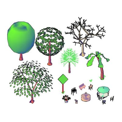 Trees and garden furniture