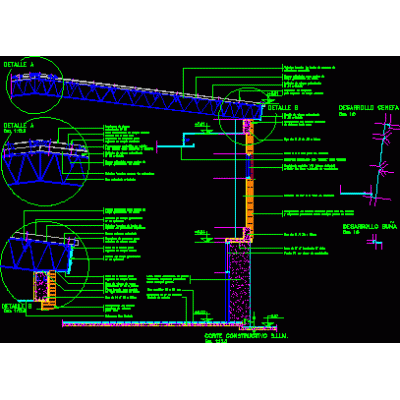 Corte constructivo piso techo - estructura reticulada
