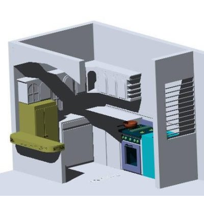Cocina en 3d con gabinetes