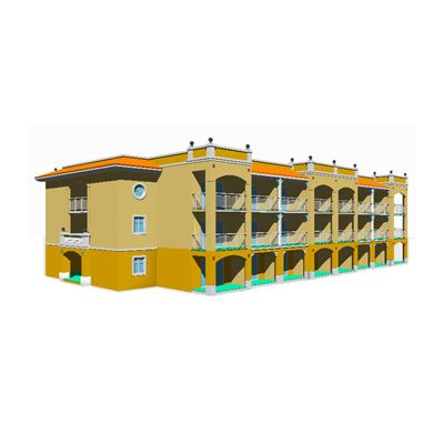 Edificio de tres plantas en 3d