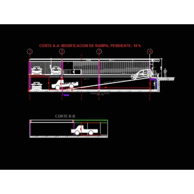 Rampa vehicular en corte; con inclina