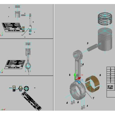 Biela; piston y anillos 3d
