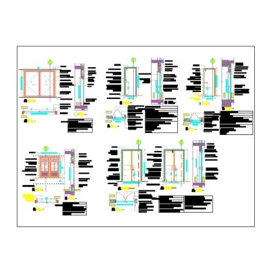 Dibujo y detalles de trabajo de puertas y ventanas.