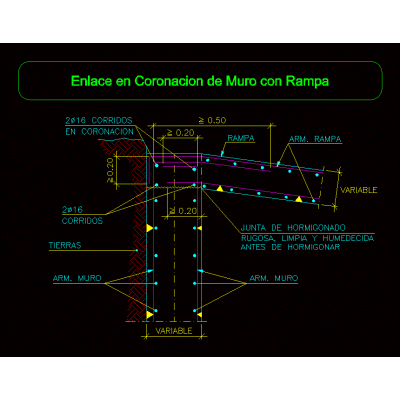 Enlace en coronacion de muro con rampa