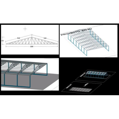 3d cubierta con estructura de tijerales