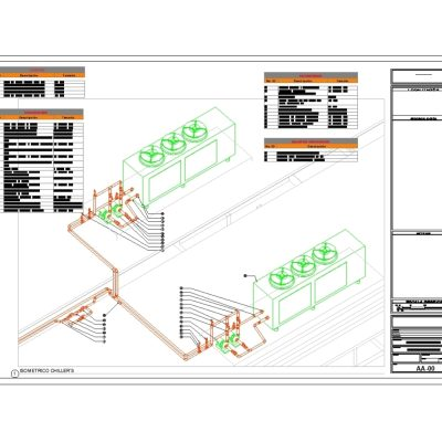 Instalacion de dos equipos chiller de aire acondicionado - autocad