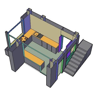 Moderna Cocina 3D con Aberturas Estratégicas
