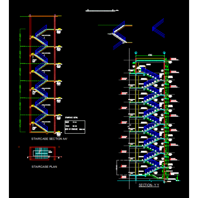 Sección de la escalera con detalles
